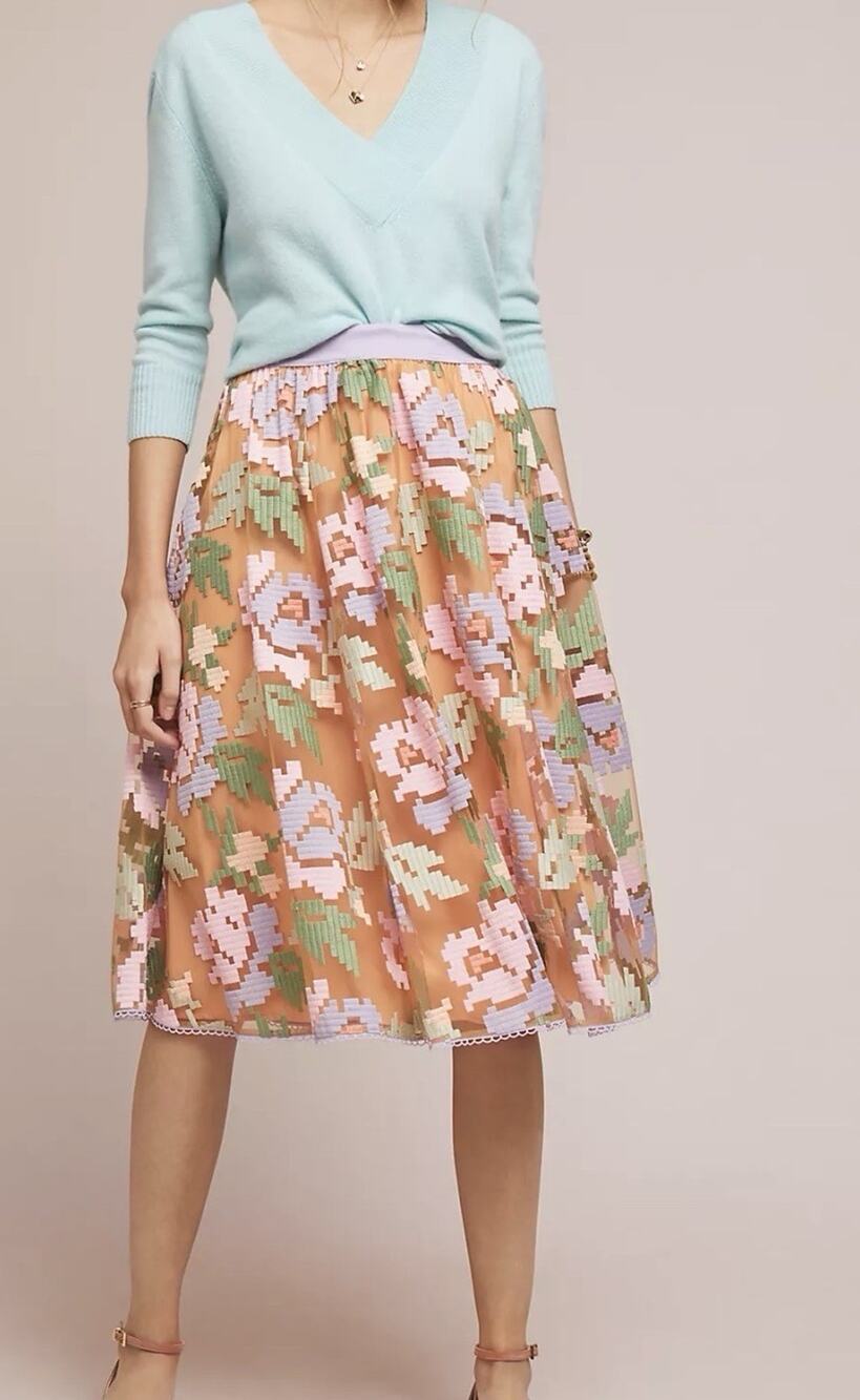 Anthropologie Maeve Pixilated Tulle Midi Skirt Womens Size M